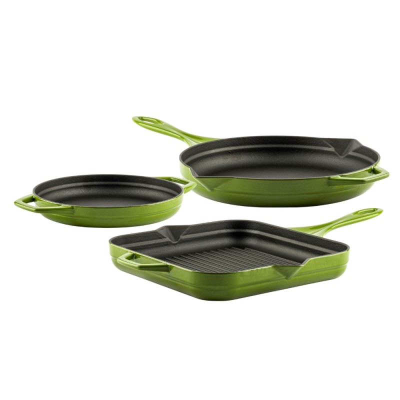 Cast iron pan set of 3 parts Hosse, Bamboo - Cast iron pan set