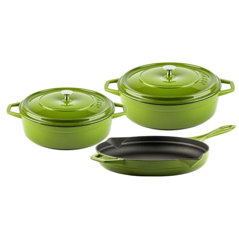 Cast iron pan set of 3 parts Hosse, Bamboo - Cast iron pan set