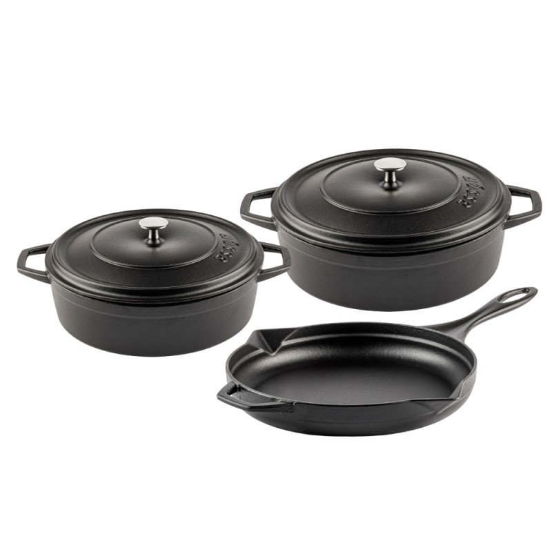 Cast iron pan set of 3 parts Hosse, Black Onyx - Cast iron pan set