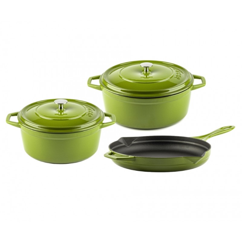 Cast iron pan set of 3 parts Hosse, Bamboo - Cast iron pan set