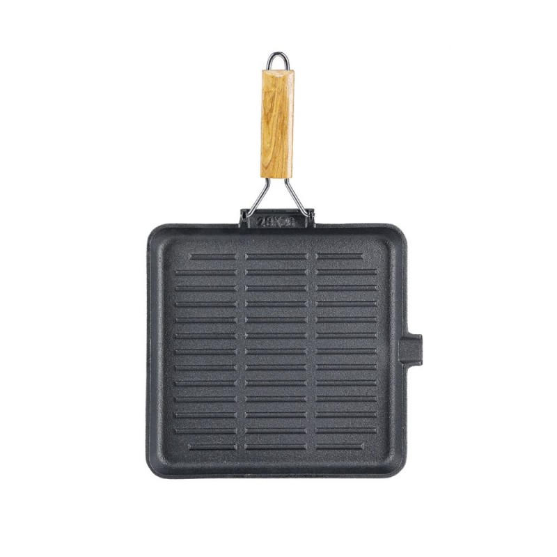 Cast iron grill pan with foldable wooden handle, 28x28 cm - Product Comparison
