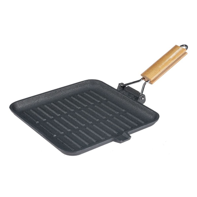 Cast iron grill pan with foldable wooden handle, 28x28 cm - Product Comparison