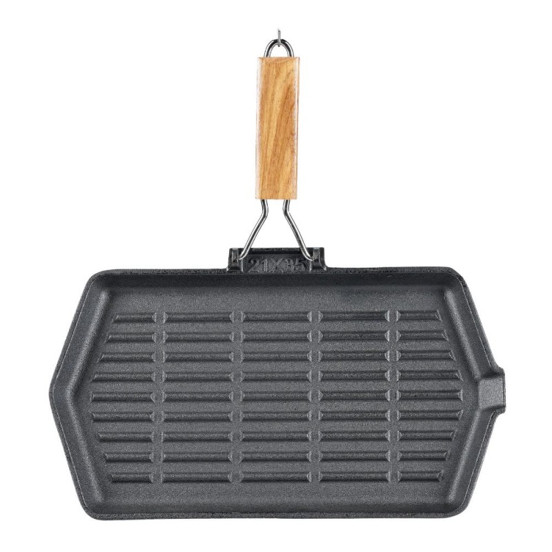 Cast iron grill pan with foldable wooden handle, 35x21 cm - Product Comparison