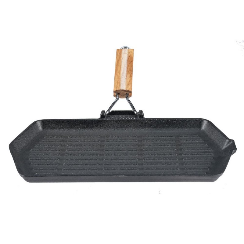 Cast iron grill pan with foldable wooden handle, 35x21 cm - Product Comparison
