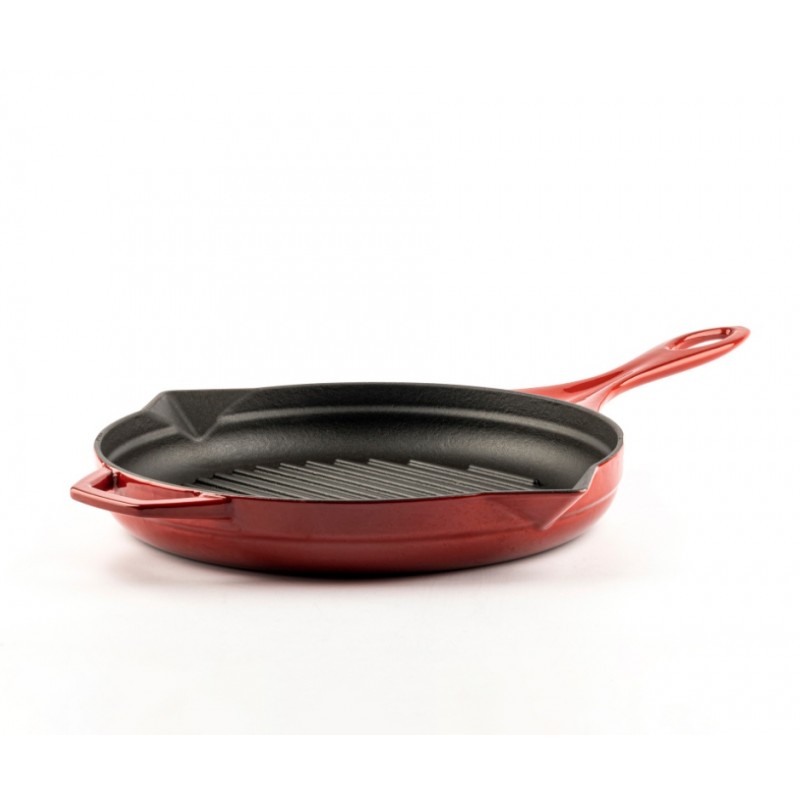 Enameled cast iron grill pan Hosse, Rubin, Ф24cm - Red cast iron cookware