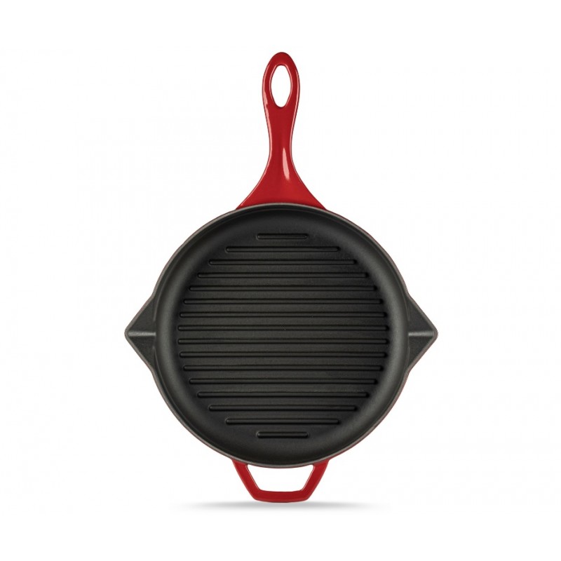 Enameled cast iron grill pan Hosse, Rubin, Ф28cm - Red cast iron cookware