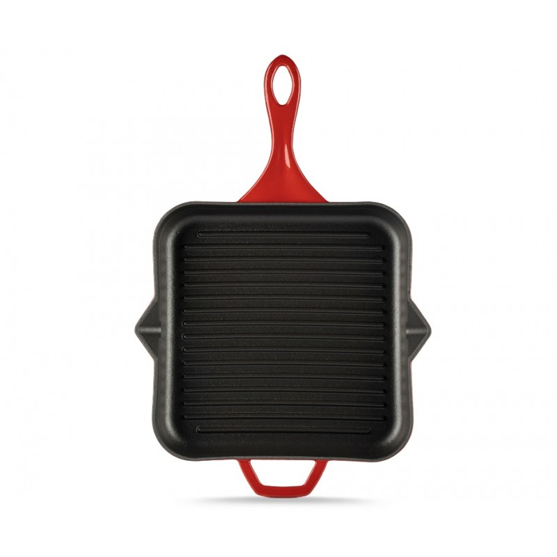 Enameled cast iron grill pan Hosse, Rubin, 28x28cm - Red cast iron cookware