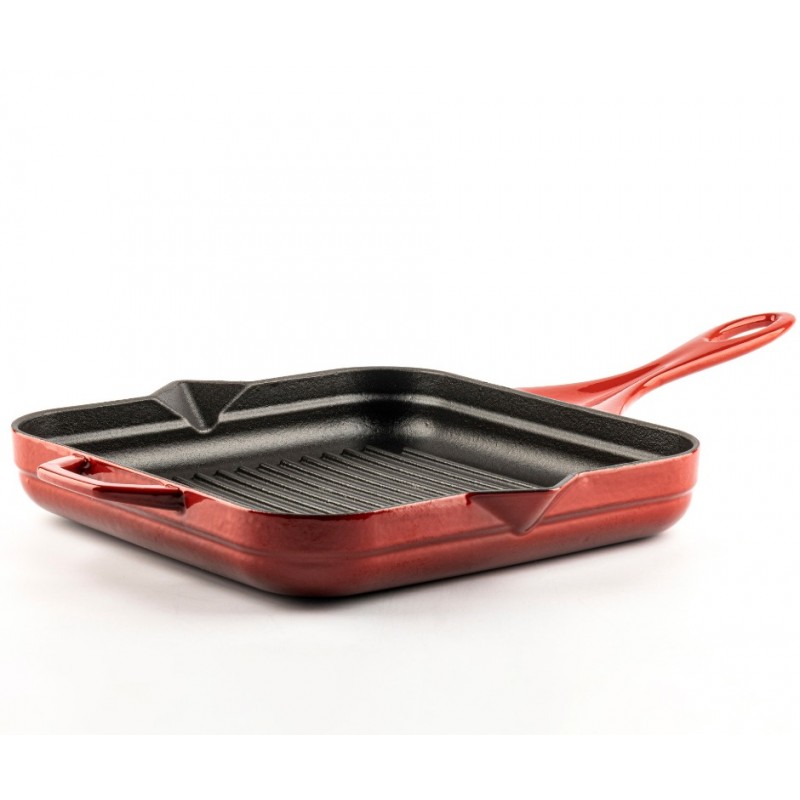 Enameled cast iron grill pan Hosse, Rubin, 28x28cm - Red cast iron cookware