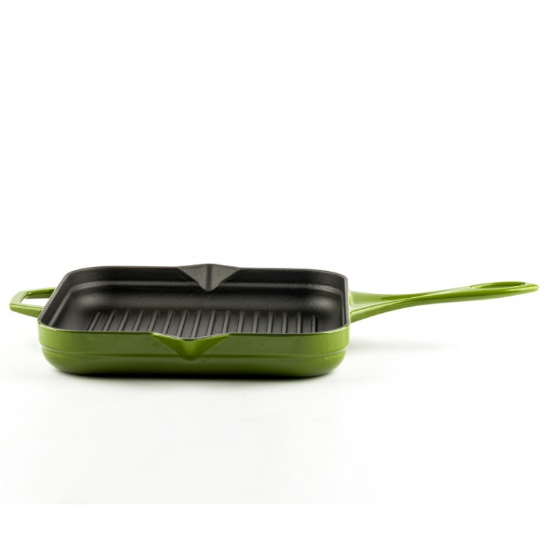 Enameled Cast iron grill pan Hosse, Bamboo, 28x28cm | Cast iron grill pan | Cast iron pan |