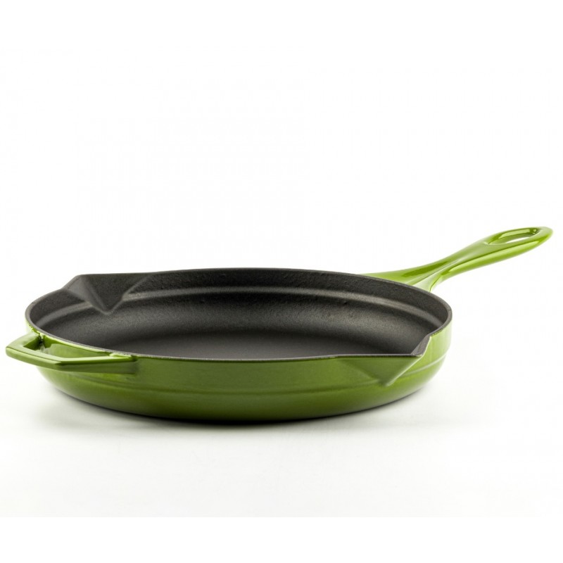 Enameled cast iron pan Hosse, Bamboo, Ф28cm - Green cast iron cookware