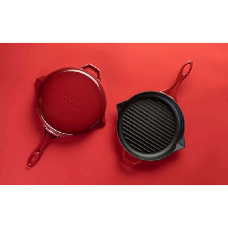 Enameled cast iron grill pan Hosse, Rubin, Ф24cm | Cast iron grill pan | Cast iron pan |