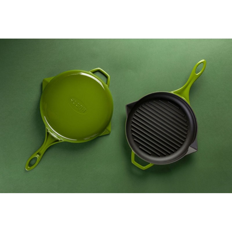 Enameled cast iron grill pan Hosse, Bamboo, Ф24cm | Cast iron grill pan | Cast iron pan |