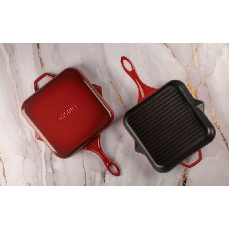 Enameled cast iron grill pan Hosse, Rubin, 28x28cm | Cast iron grill pan | Cast iron pan |