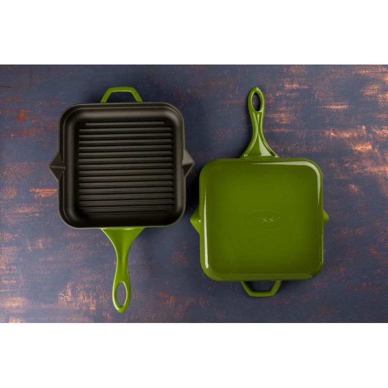 Enameled Cast iron grill pan Hosse, Bamboo, 28x28cm | Cast iron grill pan | Cast iron pan |