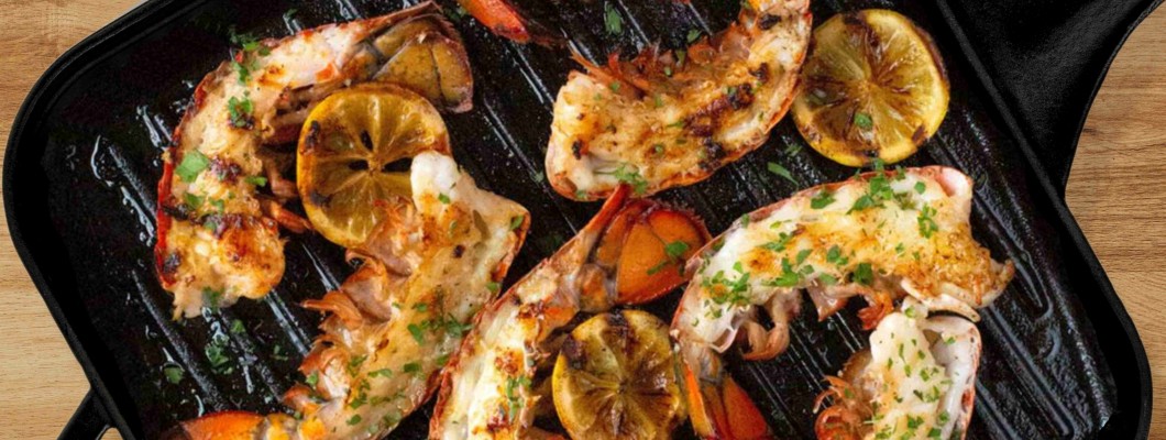 Grilled lobster tails with lemon and garlic butter