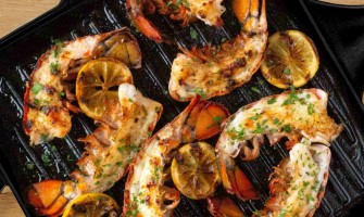 Grilled lobster tails with lemon and garlic butter